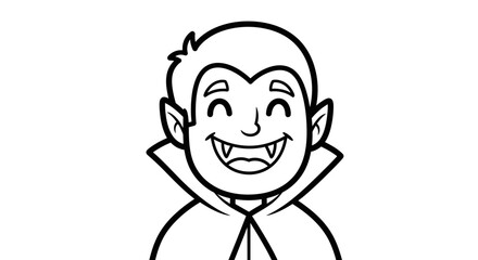 Playful Cartoon Vampire Face Smiling with Fangs, Halloween Character, Isolated White Background