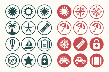 Circular Icons for Travel and Activities sunburst compass