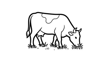 Peaceful Cow Grazing on Green Grass on an Isolated White Background