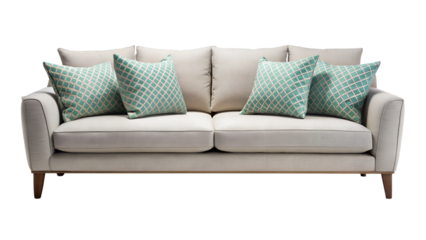 Modern Sofa with Cushions on a Solid White Background