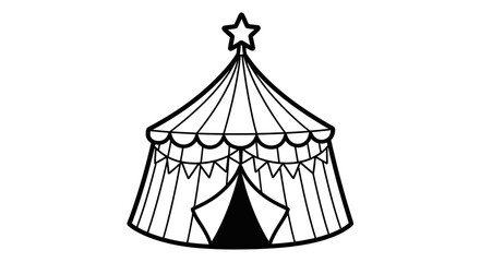 Classic Striped Circus Tent with Star on Top, Isolated White Background, Entertainment Theme