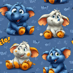 Cheerful Cartoon Elephant Seamless Pattern