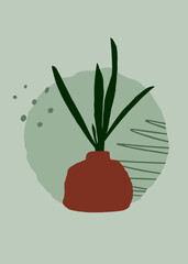 Grass leaf floral background with abstract clay pot in pastel tones, blending botanical and aesthetic design. Perfect for wallpaper, poster, banner, card, invitation, printable decor, and branding.