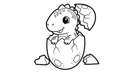 Cute baby dinosaur hatching from a broken eggshell, isolated white background.