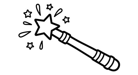 Sparkling Magic Wand with Stars, Isolated White Background, Whimsical Fantasy Item Illustration