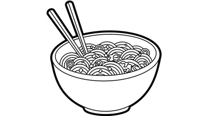 Delicious Bowl of Noodles with Chopsticks, Asian Cuisine Dish, Isolated White Background, Appetizing Food Illustration