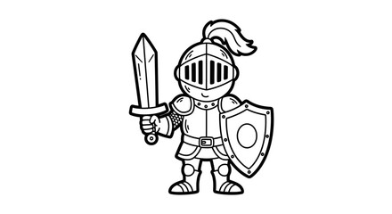 Brave Medieval Knight in Armor Holding a Sword and Shield on an Isolated White Background