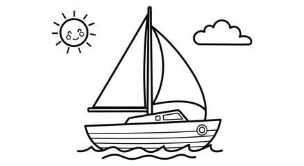 Peaceful Sailboat on the Ocean Waves under a Sunny Sky with Clouds