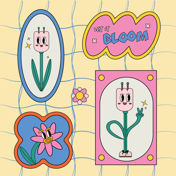 playful retro tulips sticker art
