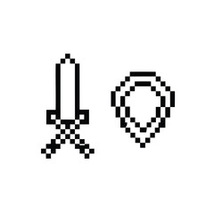 Pixel Sword Shield Icon Isolated on White Background Minimalist Design