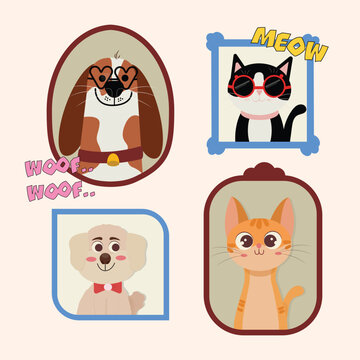 Cute Pet Illustration in Decorative Frame 