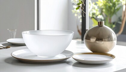 Fototapeta premium Elegant Frosted Glass Bowl and Modern Table Setting.