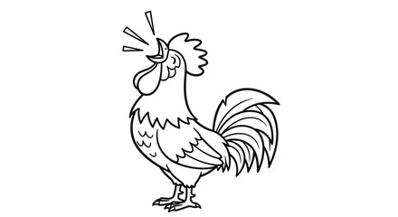 Energetic rooster crowing loudly, standing proudly on an isolated white background.