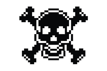 Fototapeta premium Pixelated Black Skull and Crossbones Design on White Background