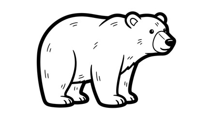 Cute Bear Walking Side View Outline, Wild Animal on Isolated White Background