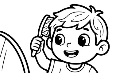 Happy Boy Brushing His Hair with a Comb on Isolated White Background