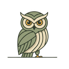 Obraz premium Owl Vector Icon: Stylized Cartoon Owl with Green and Cream Feathers, Educational Symbol, Mascot, Isolated Clipart, Transparent Background
