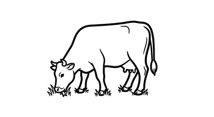 Gentle Farm Cow Grazing on Grass, Depicted on an Isolated White Background