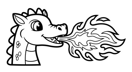 Majestic Dragon Head Breathing Fierce Fire on Isolated White Background