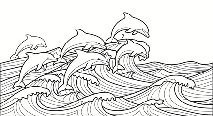 Playful Dolphins Jumping Through Dynamic Ocean Waves on Isolated White Background