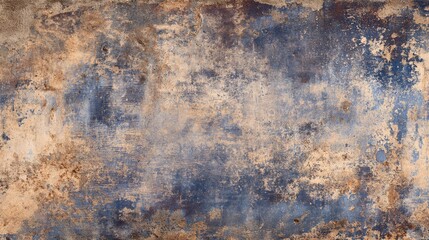 Naklejka premium A weathered wall with patches of blue and beige paint, showing signs of age and texture, suitable for backgrounds and artistic projects.