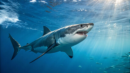 Fototapeta premium Powerful Great White Shark Underwater – Stunning Ocean Wildlife