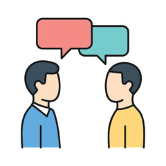 Young adults having a conversation represented by large speech bubble.