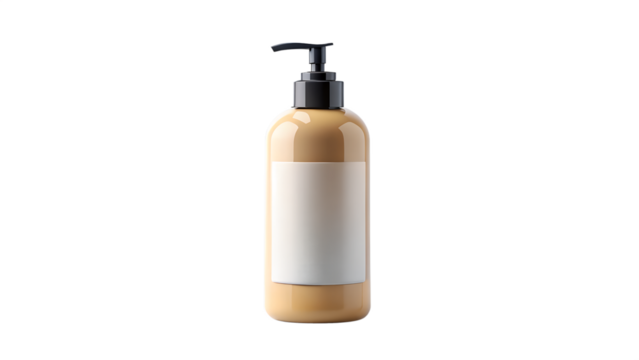 Shampoo Bottle with Label on a Solid White Background