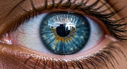Fototapeta premium City in the Eye of a Macro Shot: City Skyline Captured by the Human Gaze