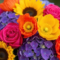 Fototapeta premium Vibrant Garden Flowers Bouquet Mix