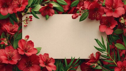 Red flowers frame blank paper