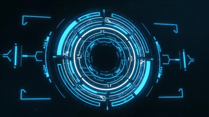 Luminous Blue SciFi Portal Assembling with Rotating Rings and Digital Particle Glitches. - Powered by Adobe