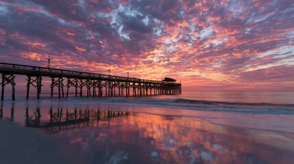 Sunrise Pier on Coastal Georgia Beach with Stunning Ocean View