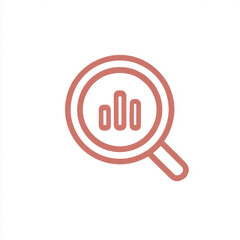 Minimalist outline magnifying glass icon, reddish-brown and white, representing data analysis and research, with copy space