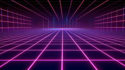 A large room with a purple and red floor