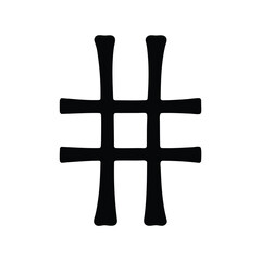 Geometric abstraction of a hashtag symbol in black ink on white backdrop