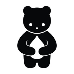 A simple black silhouette of a cute bear holding a white water droplet.