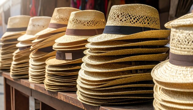 Straw hats stacked high