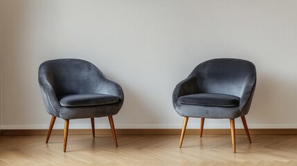 Pair of modern velvet armchairs