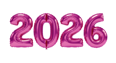 Dazzling pinky balloon numbers spelling out "2026," showcasing elegance and joy. Suitable for festive designs and creative visuals.