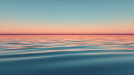 Obraz premium A serene and expansive ocean view with calm rippling waves under a gradient sky transitioning from soft blue to warm pin