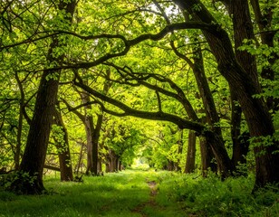 Obraz premium Lush green trees arching over a path