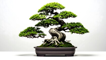 Bonsai tree in a pot, vibrant greenery