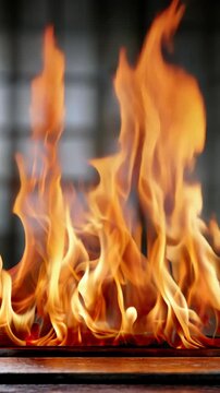 Bright flames dance gracefully in the dark showcasing the beauty and power of fire against a blurred background