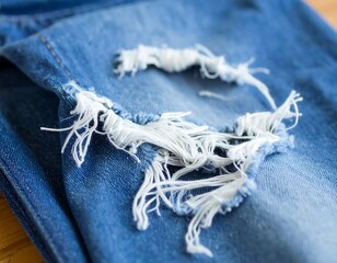 Ripped denim jeans close-up