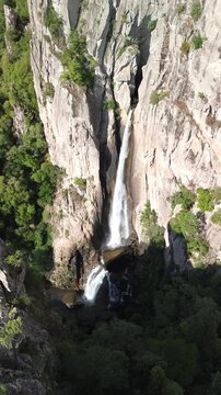 Waterfall Piscia Di Gallu - Corsica, drone video 4k