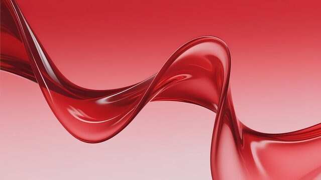 Abstract red liquid wave with glossy surface and smooth flowing form against a gradient background
