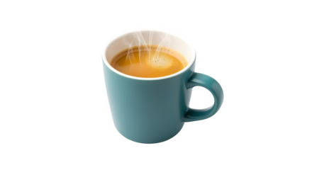 A steaming cup of hot coffee in a teal mug, perfect for a morning pick-me-up.