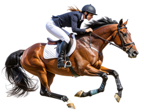  Side View of Jockey Riding Horse Mid-Jump, Transparent PNG
