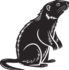 Obraz premium Fierce Groundhog Silhouette Illustration in Black and White Woodcut Style